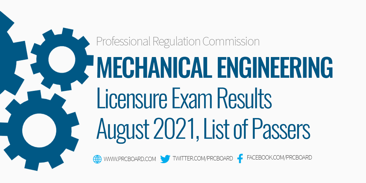 ME RESULTS August 2021 Mechanical Engineering Board Exam Passers