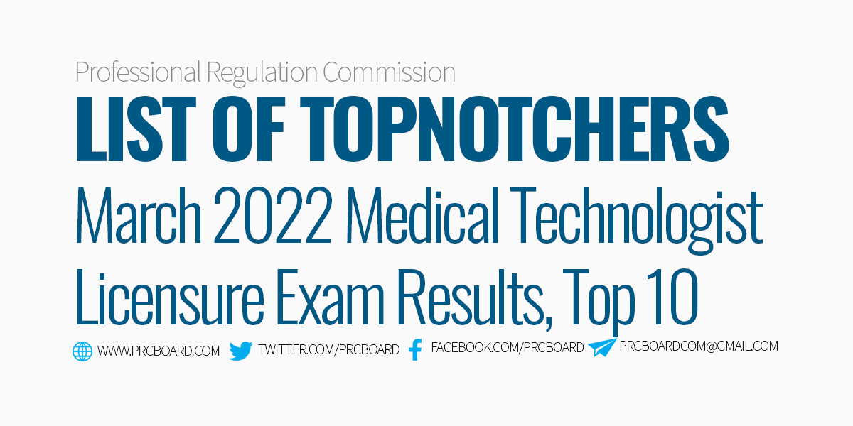 March 2022 MedTech Licensure Exam Results, Top 10 Examinees