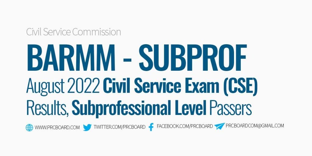 BARMM Passers Subprofessional - CSE Results August 2022