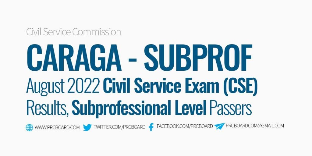CARAGA Passers Subprofessional - CSE Results August 2022