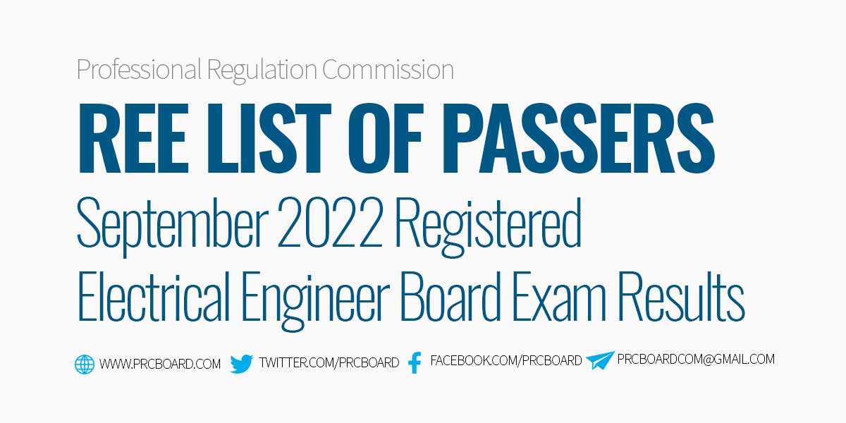 REE RESULTS September 2022 Registered Electrical Engineer Board Exam