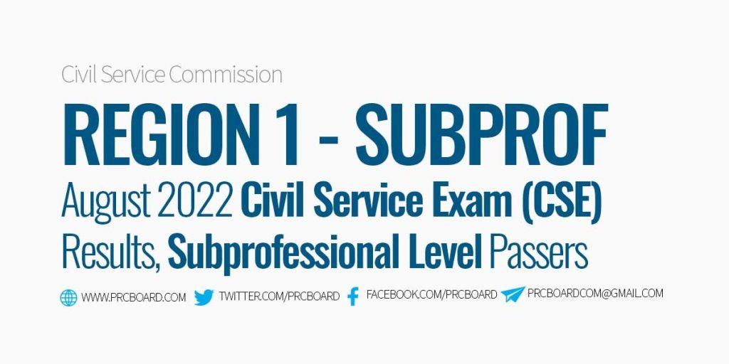 Region 1 Passers Subprofessional - CSE Results August 2022