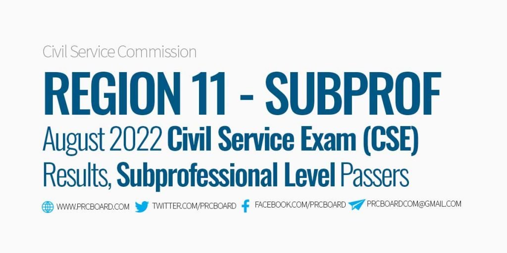 Region 11 Passers Subprofessional - CSE Results August 2022