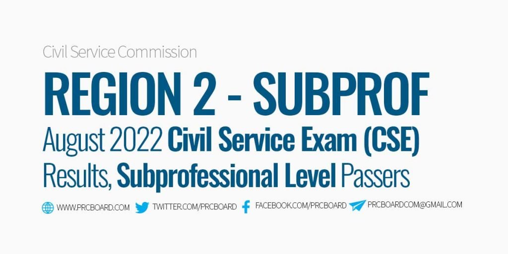 Region 2 Passers Subprofessional - CSE Results August 2022