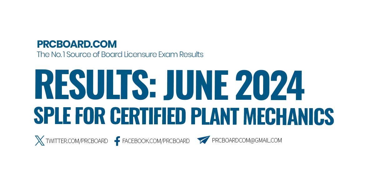 June 2024 SPLE for Certified Plant Mechanics Results and List of Passers