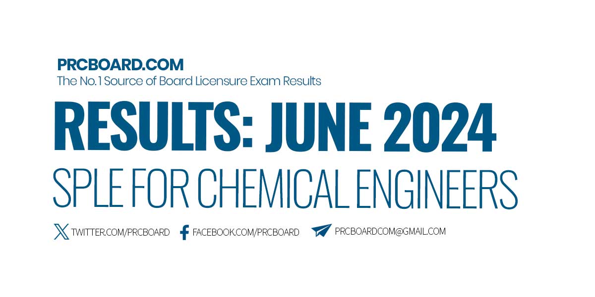 June 2024 SPLE for Chemical Engineers Results and List of Passers