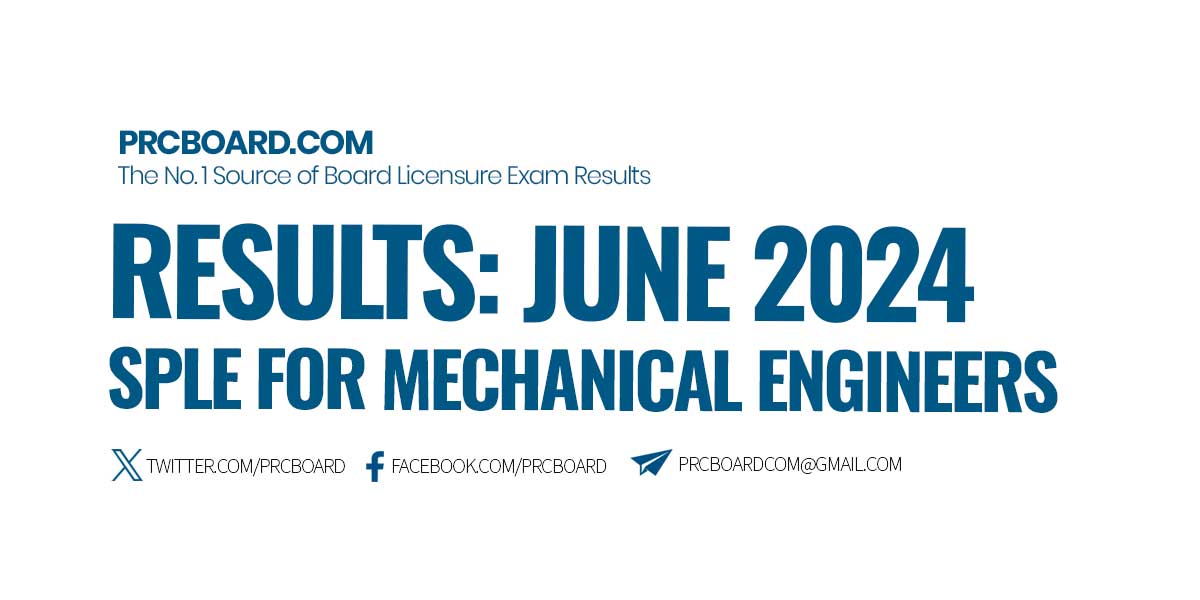 June 2024 SPLE for Mechanical Engineers Results and List of Passers